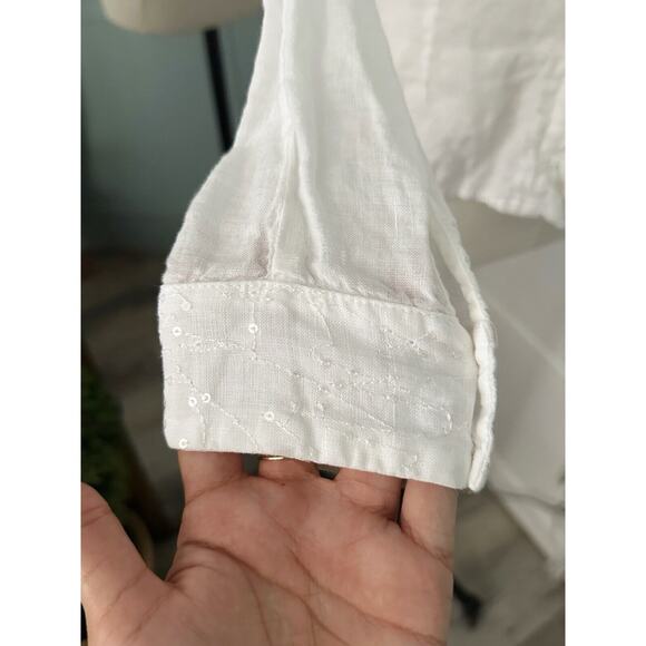 120 Lino Top Womens Ruffle Button Up Linen Shirt Blouse Long Sleeve - Picture 5 of 6